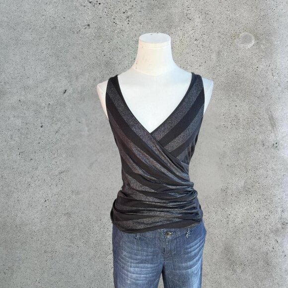2000s black & grey striped tank top - Picture 1 of 5